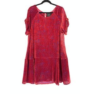 Johnny Was Women's Size L Doris Velvet Burnout Mini Dress Scoop Neck Solid Red